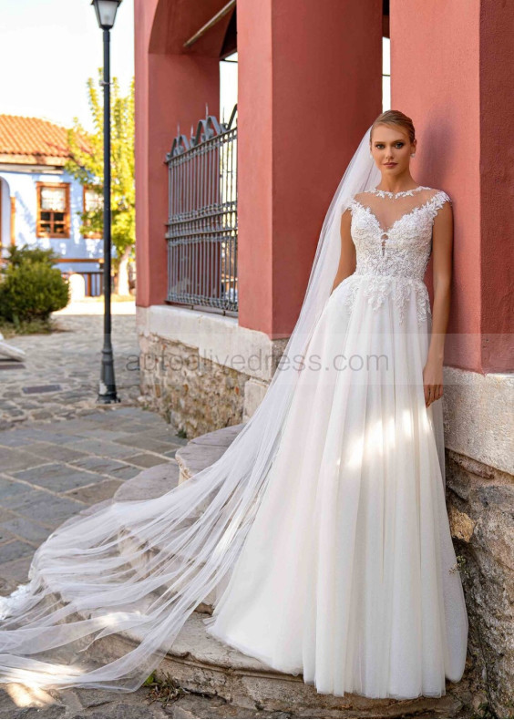 Cap Sleeves Glitter Ivory Lace Tulle Unusual Wedding Dress Cap Sleeves Glitter Ivory Lace Tulle Unusual Wedding Dress